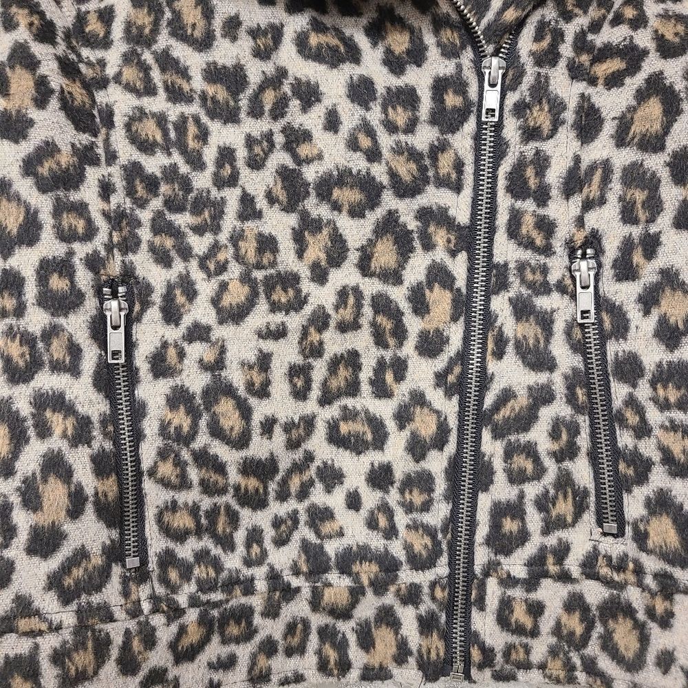 Cupcakes and Cashmere Leopard Print Moto Jacket Size Small Gray Brown Black - Picture 3 of 9